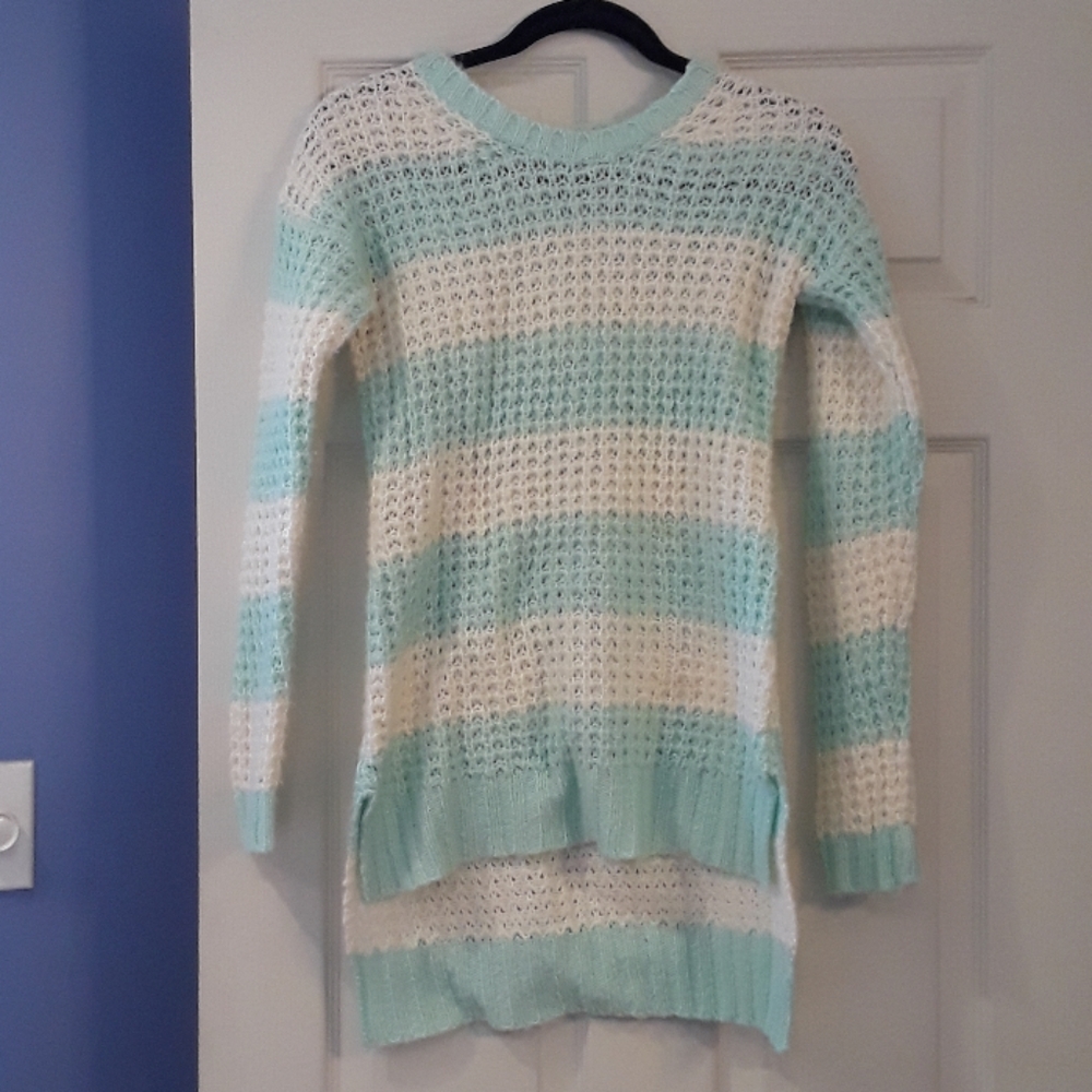 Rue 21 Aqua Striped Light Hi Lo Sweater